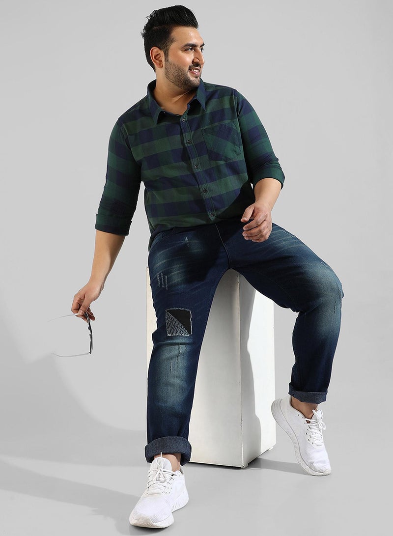 Instafab Plus Men's Green Checkered Regular Fit Casual Shirt - Image 5