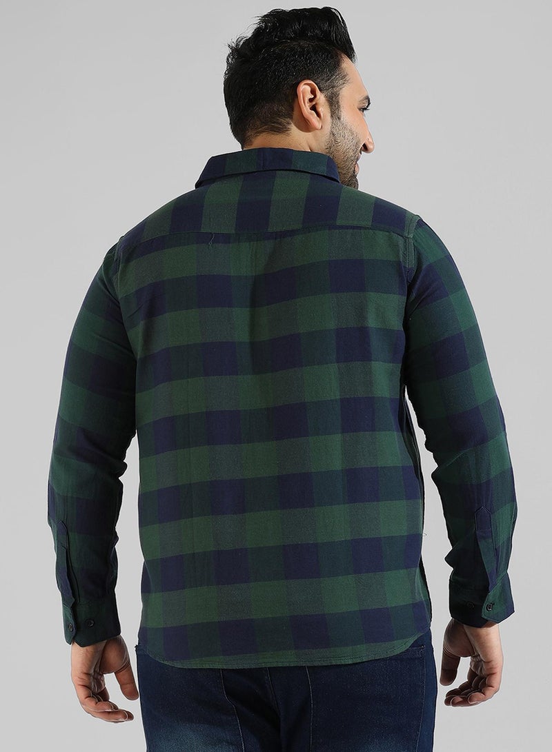 Instafab Plus Men's Green Checkered Regular Fit Casual Shirt - Image 3