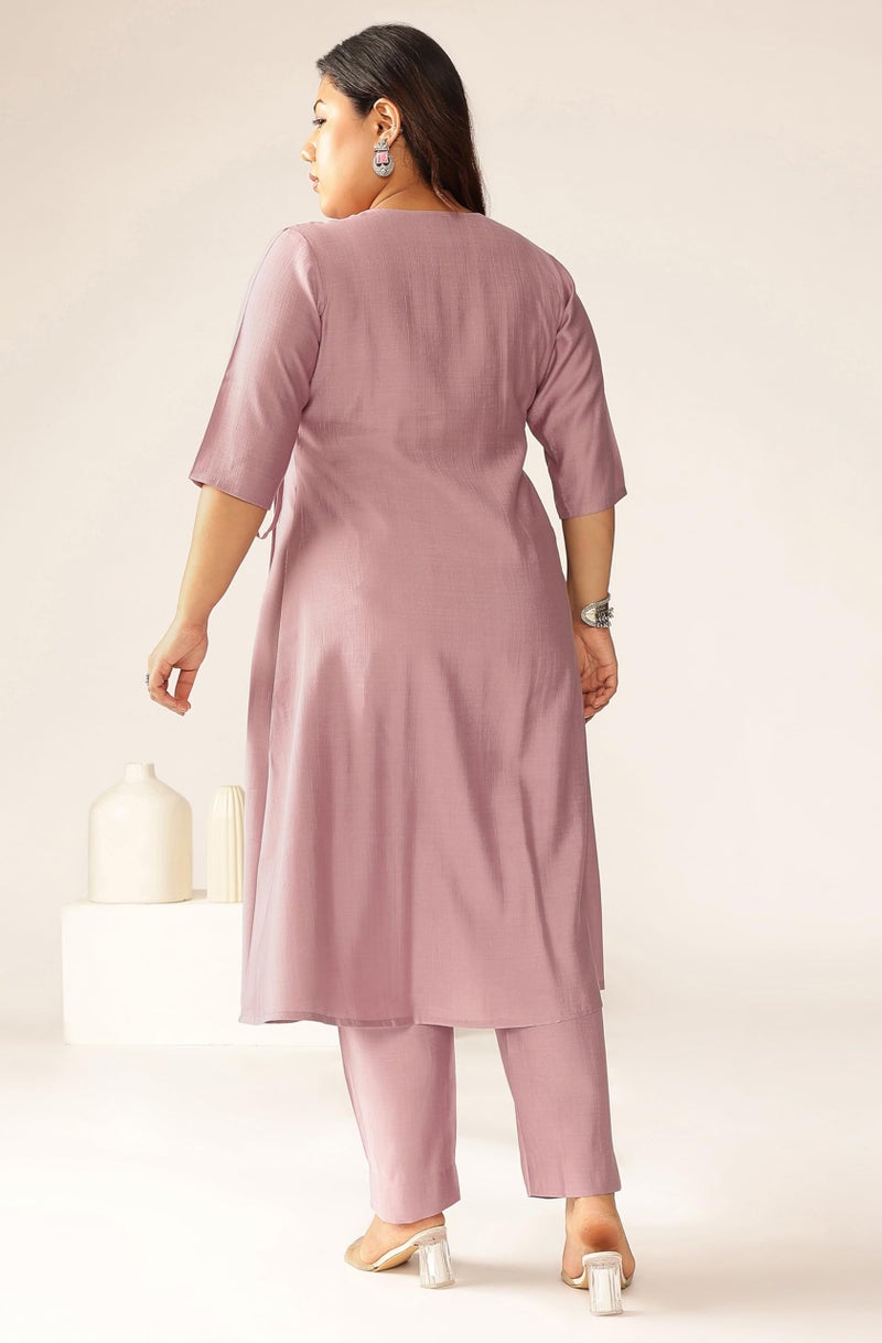 Janasya Women Silk Blend Solid Kurta & Pant Set Lavender Color Trending Outfit - Image 4