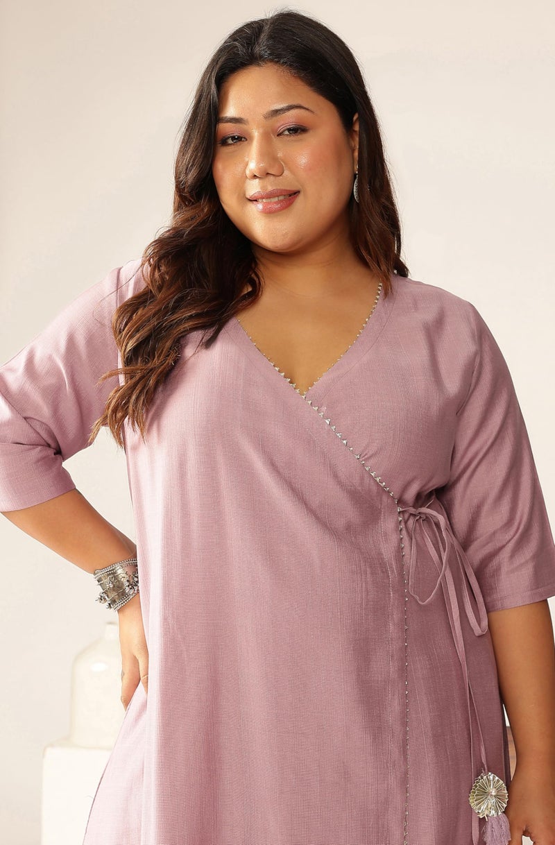 Janasya Women Silk Blend Solid Kurta & Pant Set Lavender Color Trending Outfit - Image 5