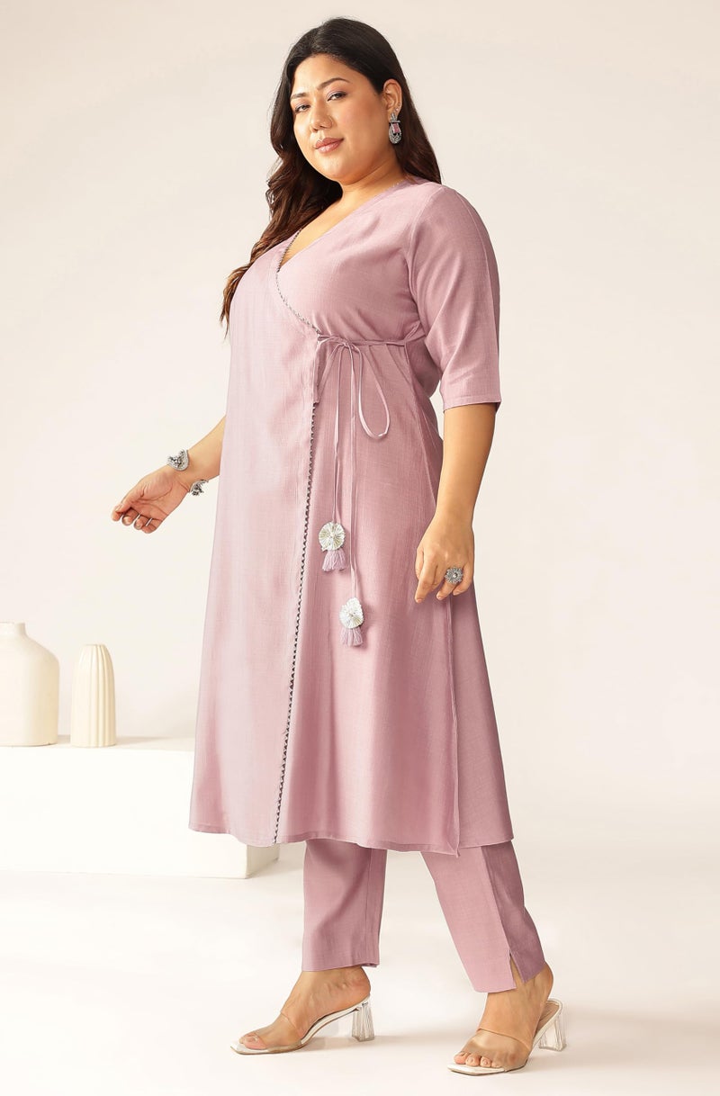 Janasya Women Silk Blend Solid Kurta & Pant Set Lavender Color Trending Outfit - Image 3