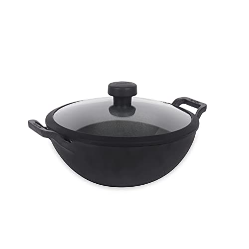 Meyer Pre Seasoned Cast Iron Kadai|Iron Kadhai with Lid for Cooking and Deep Frying | Heavy Base Iron Kadai Small Size | Gas Stove and Induction Friendly 20cm/ 2 Liters, Black - Image 1