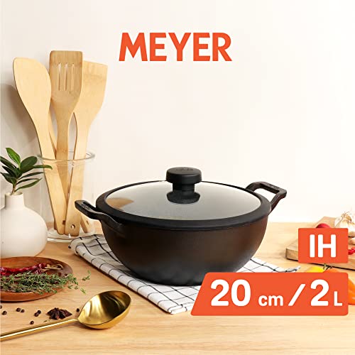 Meyer Pre Seasoned Cast Iron Kadai|Iron Kadhai with Lid for Cooking and Deep Frying | Heavy Base Iron Kadai Small Size | Gas Stove and Induction Friendly 20cm/ 2 Liters, Black - Image 2