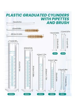 Generic 23 Pcs Plastic Graduated Cylinders and Beakers, Pipettes Set, Include 7 Pcs 1025501002505001000ml Cylinders 9 Pcs 501002503005001000ml Beakers 5 Pipettes and 2 Brush for Science Lab  - Image 5