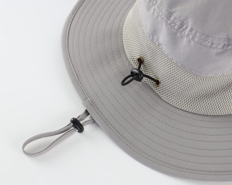 Connectyle Men's Adjustable Fishing Hat Wide Brim Boonie Sun Hat Summer Safari Beach Hat Light Grey - Image 4