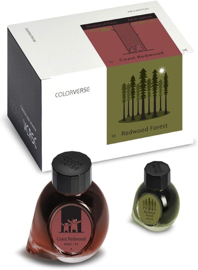 Colorverse Coast Redwood & Redwood Forest | Brown & Green | Fountain Pen Ink Bottles | 65ml & 15ml | Dye Based | 2 Bottle Set | The Earth Edition - Image 1