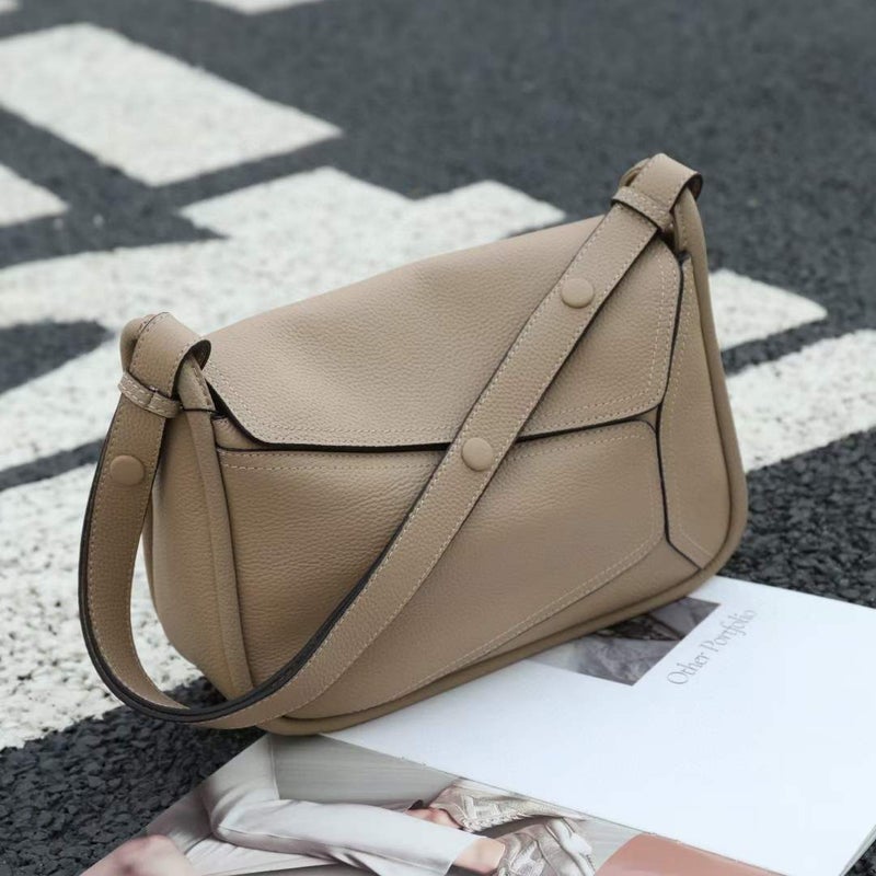Ceiling New Style Geometric Bag Color Matching Spliced Genuine Leather Pillow Bag Classic Portable Shoulder Crossbody Bag For Women - Image 2