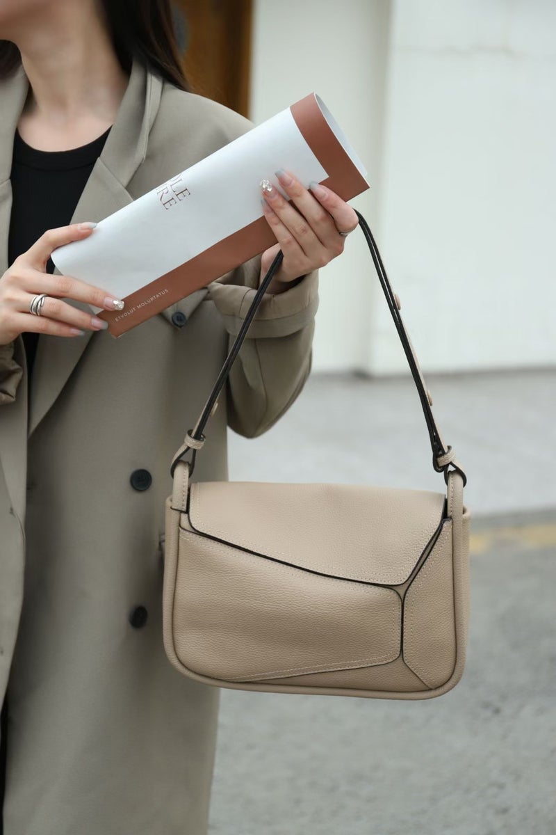 Ceiling New Style Geometric Bag Color Matching Spliced Genuine Leather Pillow Bag Classic Portable Shoulder Crossbody Bag For Women - Image 3