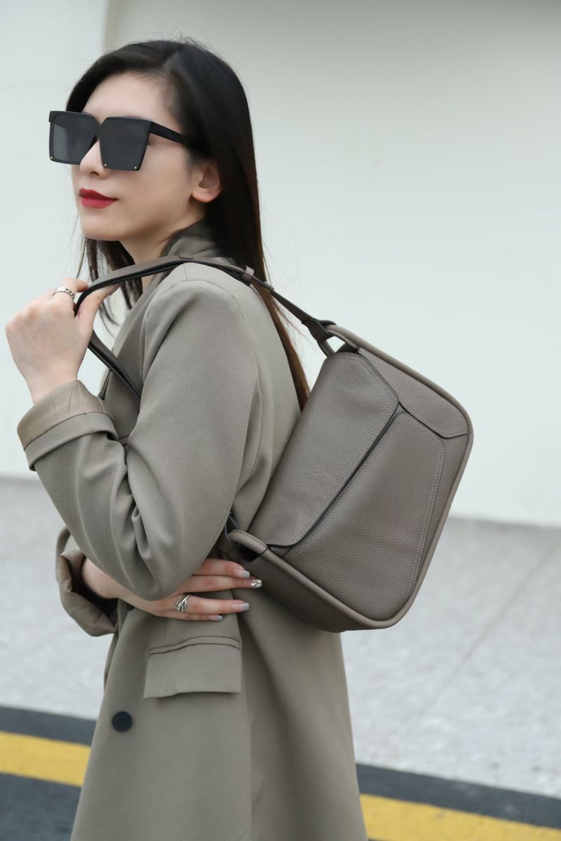 Ceiling New Style Geometric Bag Color Matching Spliced Genuine Leather Pillow Bag Classic Portable Shoulder Crossbody Bag For Women - Image 5