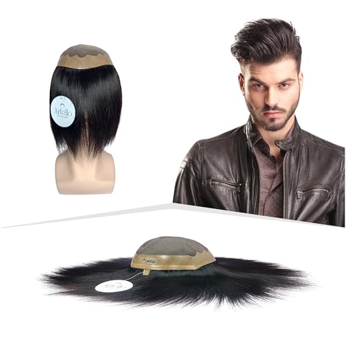 Artello® USA BASE Smart Hair Patch for Men, Matte Hair Wig in 100% Natural Human Hair, Most Durable Grip Strip for Extra Cushioning, 2x Strong Base (Colour: Natural Black) (8x6) - Image 1
