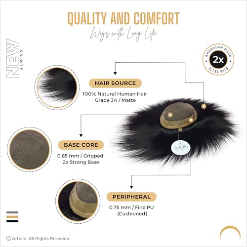 Artello® USA BASE Smart Hair Patch for Men, Matte Hair Wig in 100% Natural Human Hair, Most Durable Grip Strip for Extra Cushioning, 2x Strong Base (Colour: Natural Black) (8x6) - Image 4