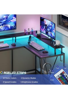 Alibaba 53 in (~134.6 cm) L-Shaped Desk, L-Shaped Game Table without Electrical Outlet and LED Lights, Computer Desk with Monitor Stand and Storage Pocket, Home Office Corner Desk with Hooks, Easy to Assemble, Grey Oak  - Image 4