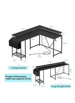 Alibaba 53 in (~134.6 cm) L-Shaped Desk, L-Shaped Game Table without Electrical Outlet and LED Lights, Computer Desk with Monitor Stand and Storage Pocket, Home Office Corner Desk with Hooks, Easy to Assemble, Grey Oak  - Image 2