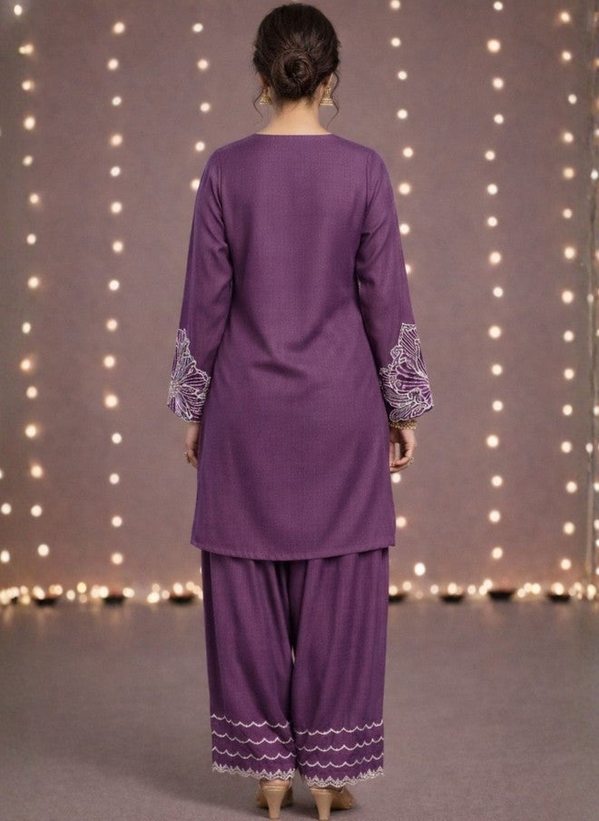 WineRed Wine Red Women Embroidered Kurti with Salwar and Dupatta - Image 5