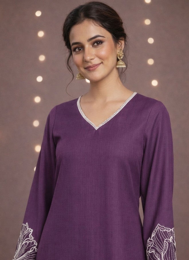 WineRed Wine Red Women Embroidered Kurti with Salwar and Dupatta - Image 4