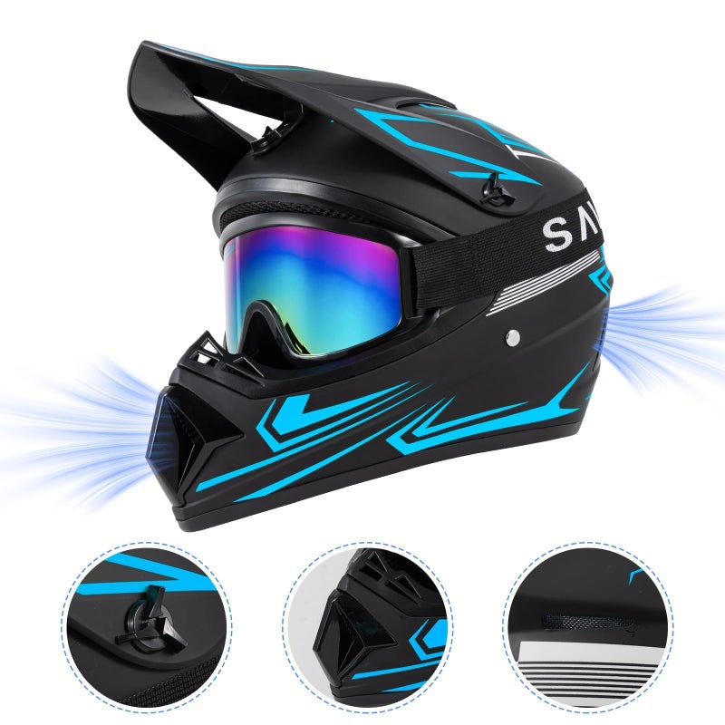 TIANDU Youth Kids Dirt Bike Motocross Helmets Goggles Gloves Face Mask 4PCS Set Boys Girls Full Face Motorcycle Helmet Mountain Bike Off Road Helmets DOT Approved ATV Helmet - Image 4