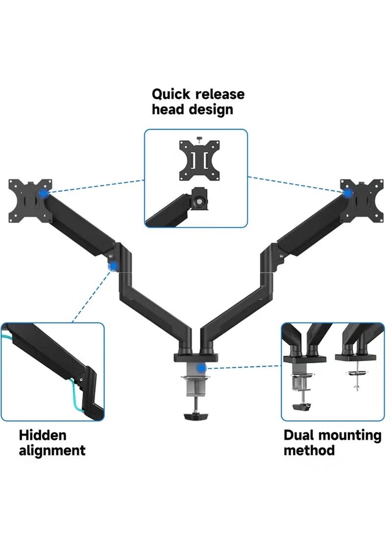 Versatile Dual Monitor Mount - Adjustable Gas Spring Arm Stand for Enhanced Workspace Ergonomics - Clamp or Grommet Base - Supports 13 to 32 Inch Monitors" - Image 3