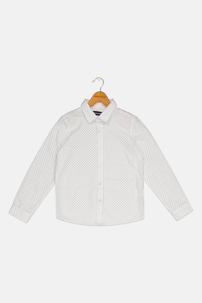 Ocean Pacific Kids Boy All Over Print Long Sleeve Casual Shirt, White  - Image 1