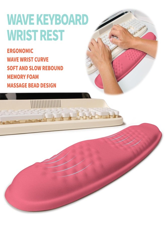 KUOSGM 2-in-1 Ergonomic Set, Wave Rise Keyboard Wrist Rest and Massage Bulge Slope Mouse Pad Wrist Support, Cushion Memory Foam Integrated to Relieve Wrist Pain, Muskmelon Pink - Image 2