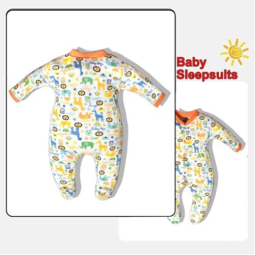 VParents Aqua Full Length Printed Baby Footies Sleepsuit Romper Pack of 3 - New Born (0-3 Months, Orange) - Image 3