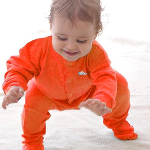 VParents Aqua Full Length Printed Baby Footies Sleepsuit Romper Pack of 3 - New Born (0-3 Months, Orange) - Image 5