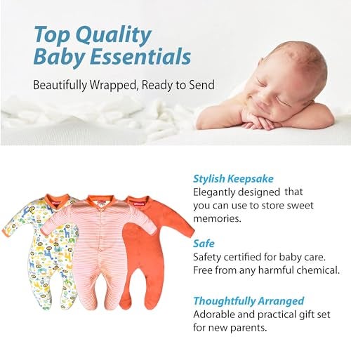 VParents Aqua Full Length Printed Baby Footies Sleepsuit Romper Pack of 3 - New Born (0-3 Months, Orange) - Image 2