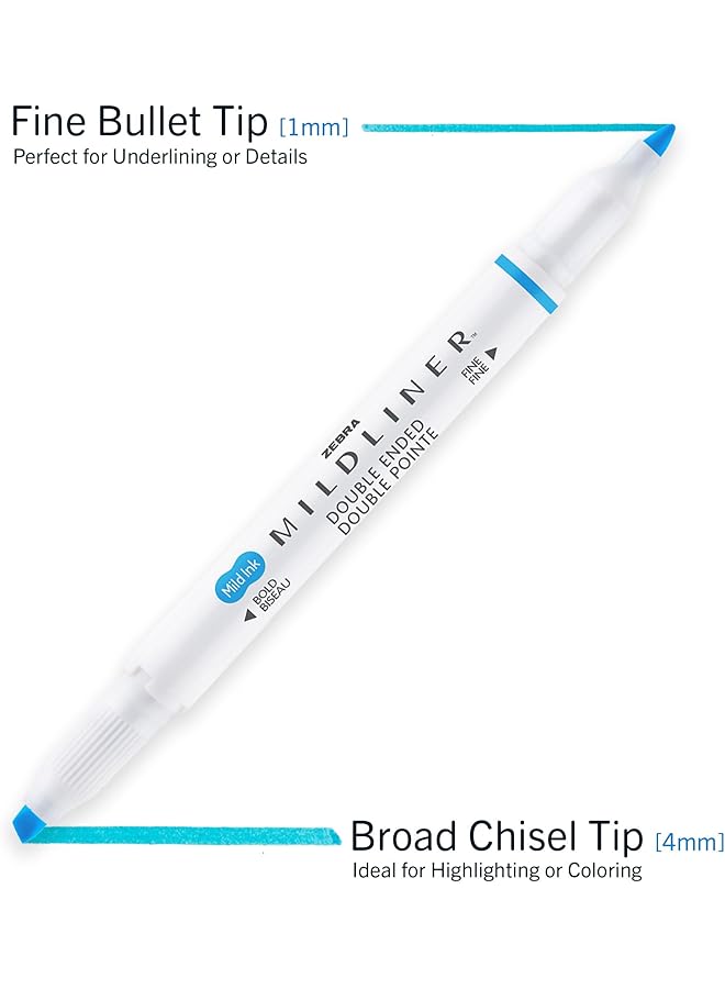 ZEBRA Pen Mildliner Double Ended Highlighter Broad And Fine Tips Assorted Cool And Refined Colors 5 Pack - Image 3
