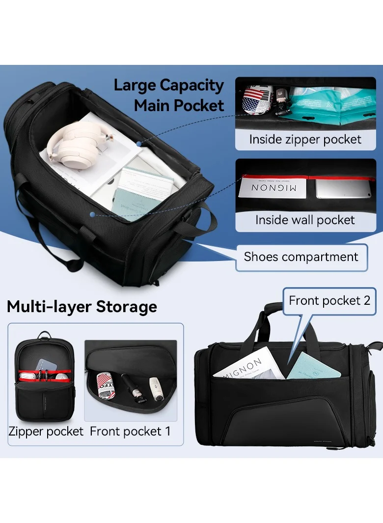 MARK RYDEN MARK RYDEN Gym Bag for Men, 38L Foldable Weekender Bag with Anti-collapse Base Board and Shoes Compartment, Waterproof Tear Resistant Duffel Bag Ideal for Sporting, Traveling, Daily