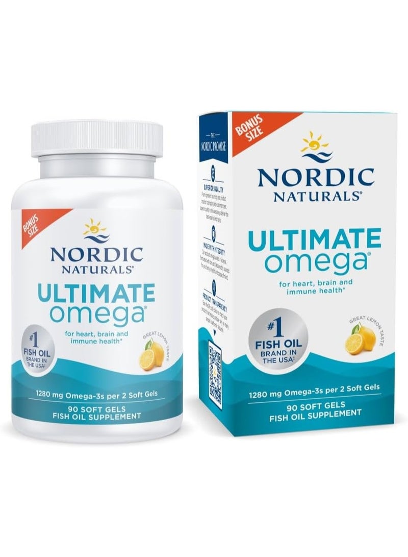 NORDIC NATURALS أوميغا النهائية من نوردك ناتشورالز، بنكهة الليمون - 90 كبسولة لينة - 1280 ملغ أوميغا-3 - مكمل زيت السمك أوميغا-3 عالي الفعالية مع EPA و DHA - يعزز صحة الدماغ والقلب - غير معدّل وراثيًا - 45 حصة - Image 1
