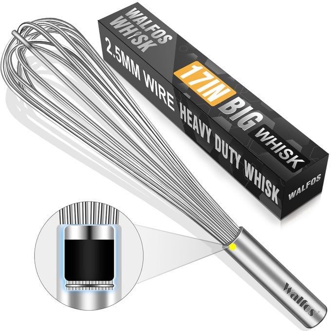 WHISK17IN LARGE WHISKS HEAVY DUTY STAINLESS STEEL WIRE WHISK IDEAL FOR BEATING EGGS BLENDING SAUCES MIXING BATTER