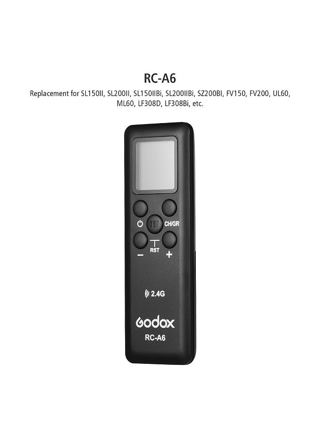Godox RC-A6 Remote Control 2.4GHz Wireless Transmission 32 Channels 16 Groups Replacement for Godox SL150II SL200II SL150IIBi SL200IIBi SZ200BI FV150 FV200 UL60 ML60 LF308D LF308Bi
