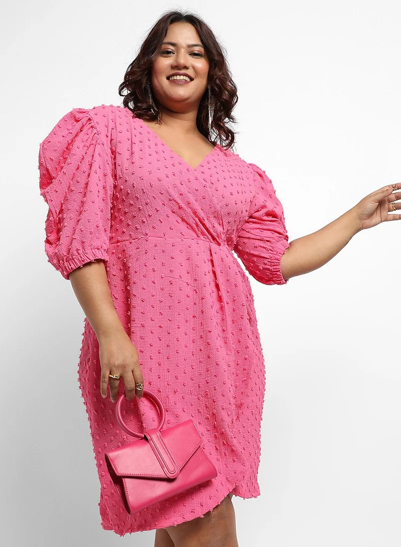 Instafab Plus Textured Puff Sleeve Dress