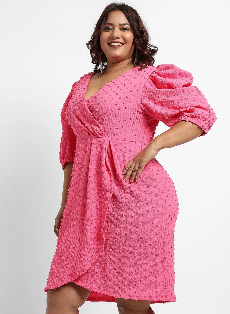 Instafab Plus Textured Puff Sleeve Dress