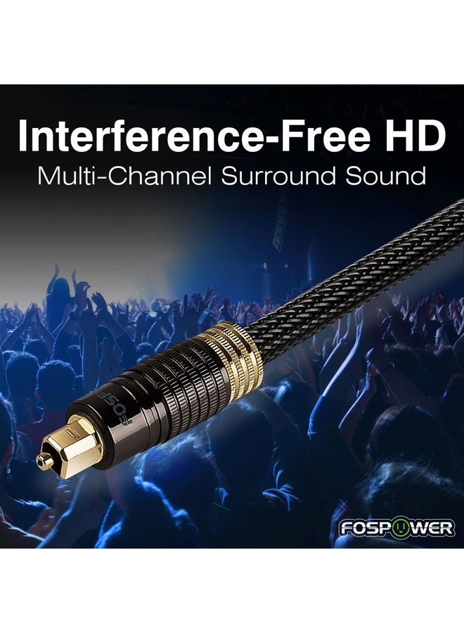 FosPower Toslink Cable (4.6M/15FT), Optical Toslink Digital Audio Cable Cord (S/PDIF) - 24K Gold Plated | Braided Nylon Jacket | Metal Connectors - Image 2
