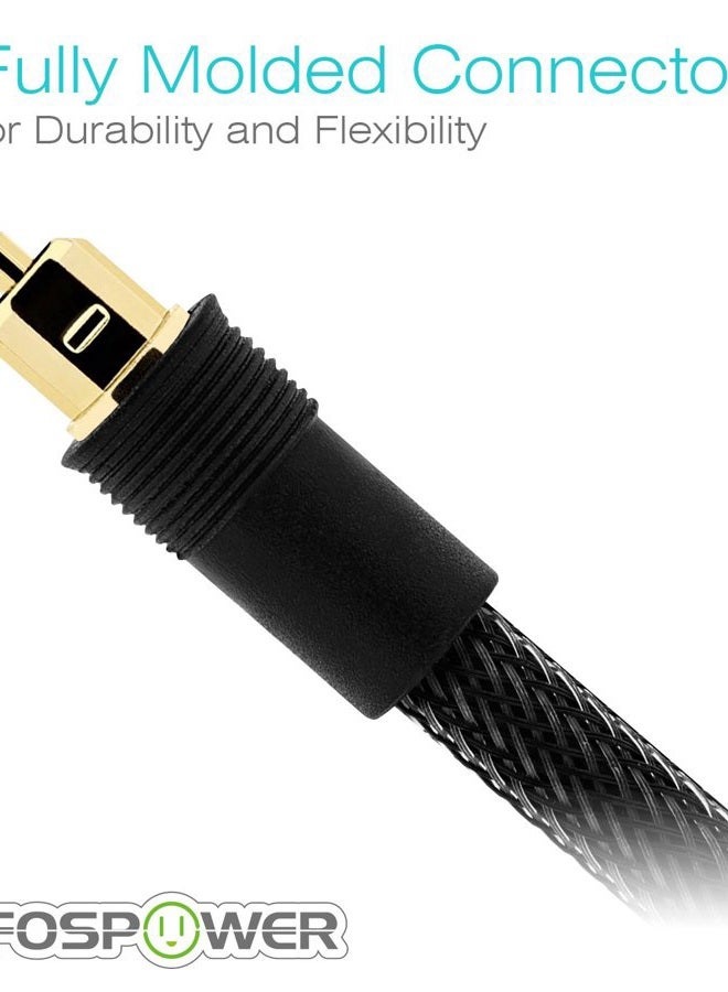 FosPower Toslink Cable (4.6M/15FT), Optical Toslink Digital Audio Cable Cord (S/PDIF) - 24K Gold Plated | Braided Nylon Jacket | Metal Connectors - Image 3