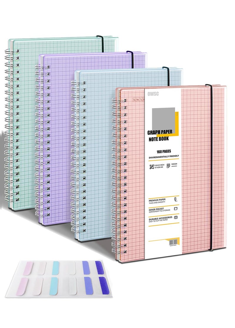 OWSC 4 Pack Graph Notebook, 5.9 x 8.3 Inches Spiral Notebooks for Work, School and Journal with 110 GSM Graph Paper, Small Notebook with 80 Sheets/160 Pages, Hardcover Grid Paper Notebook - Image 1