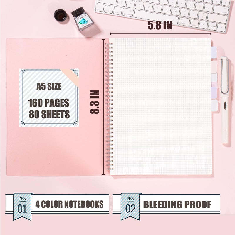 OWSC 4 Pack Graph Notebook, 5.9 x 8.3 Inches Spiral Notebooks for Work, School and Journal with 110 GSM Graph Paper, Small Notebook with 80 Sheets/160 Pages, Hardcover Grid Paper Notebook - Image 3