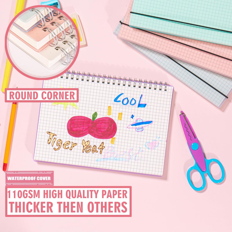 OWSC 4 Pack Graph Notebook, 5.9 x 8.3 Inches Spiral Notebooks for Work, School and Journal with 110 GSM Graph Paper, Small Notebook with 80 Sheets/160 Pages, Hardcover Grid Paper Notebook - Image 2