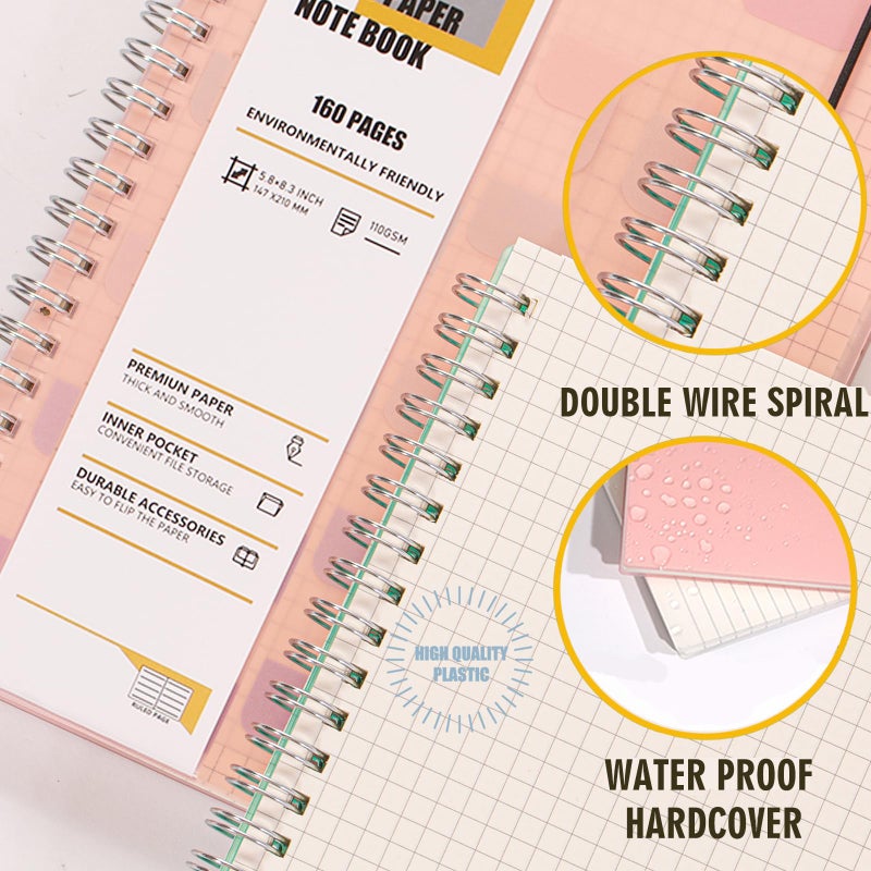 OWSC 4 Pack Graph Notebook, 5.9 x 8.3 Inches Spiral Notebooks for Work, School and Journal with 110 GSM Graph Paper, Small Notebook with 80 Sheets/160 Pages, Hardcover Grid Paper Notebook - Image 5