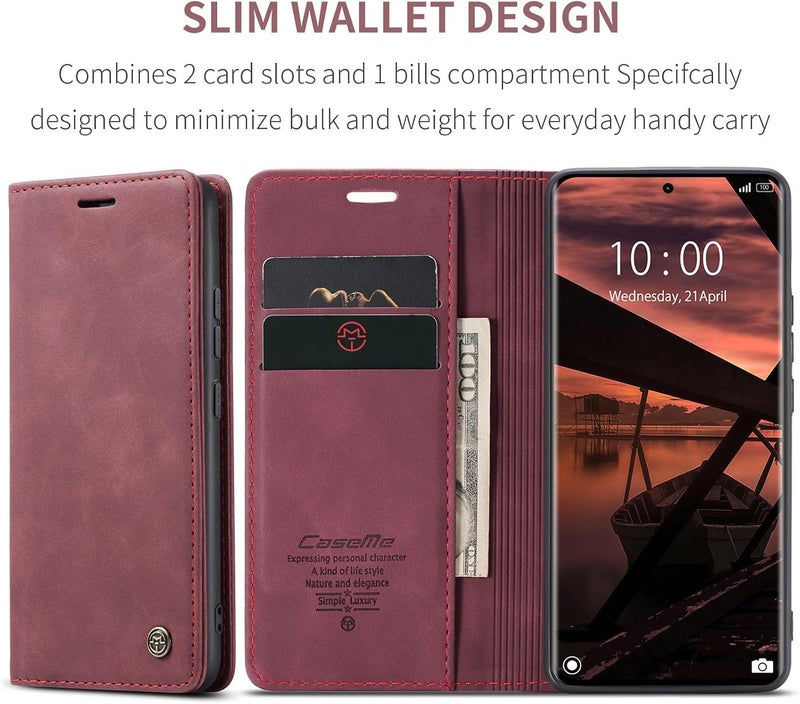 CaseMe Wallet Case for Redmi Note 14 Pro/Pro+ 5G / Poco X7 5G, Premium Retro PU Leather Flip Cover with 2 Card Slots, Cash Pocket, Magnetic Closure, Kickstand Stand, Shockproof Protective Phone Case - Image 4