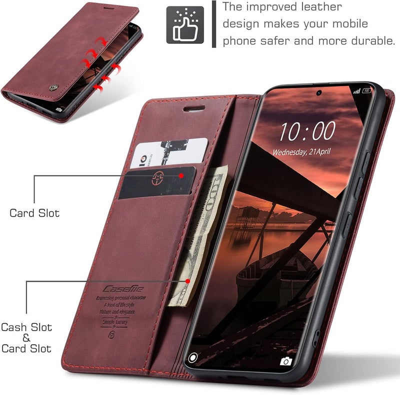 CaseMe Wallet Case for Redmi Note 14 Pro/Pro+ 5G / Poco X7 5G, Premium Retro PU Leather Flip Cover with 2 Card Slots, Cash Pocket, Magnetic Closure, Kickstand Stand, Shockproof Protective Phone Case - Image 5