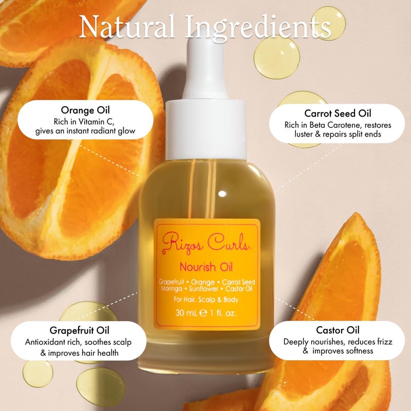Rizos Curls زيت ريزوس كيرلز للتغذية، ترطيب وتنعيم، نعومة ولمعان للشعر الخالي من التجاعيد، خفيف الوزن ويمتص بسرعة، يحسن الشعر وفروة الرأس والجلد مع فيتامين C، لجميع أنواع الشعر 1a - 4c، 1 أونصة - Image 3