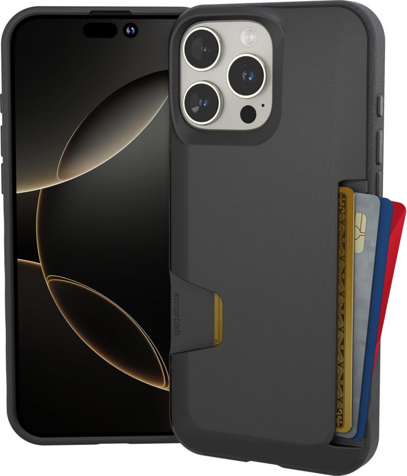 SmartishÂ® iPhone 16 Pro Max Wallet Case - Wallet Slayer Vol. 1 [Slim + Protective] Credit Card Holder - Drop Tested Hidden Flip Card Slot Cover Compatible w/Apple iPhone 16 Pro Max - Black Tie Affair - Image 1