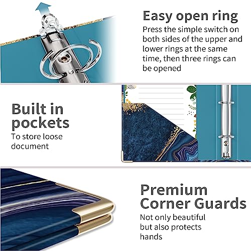 Ospelelf Mini 3-Ring Binder, 1 Inch, Cute Blue Marble Binder for 5.5" x 8.5", with 5 Tab Dividers, File Folder Labels and Low-Profile Clipboards, School and Office Supplies - Image 4