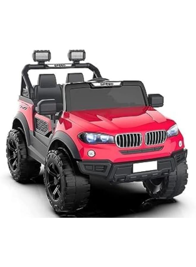 سيارة جيب كهربائية بي إم دبليو 888 جيب 12 فولت للأطفال مع جهاز تحكم عن بعد وموسيقى وإضاءة، مناسبة للأطفال من عمر 1 إلى 7 سنوات، تعمل بالبطارية (لون أحمر)