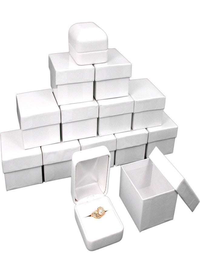 FindingKing 12 White Leather Ring Gift Boxes Jewelry Case Display