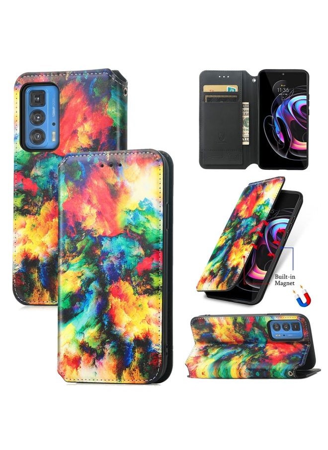 HuHa Case Cover For For Motorola Edge 20 Pro Colorful Magnetic Horizontal Flip PU Leather Case with Holder & Card Slot & Wallet(Colorful Cloud) 