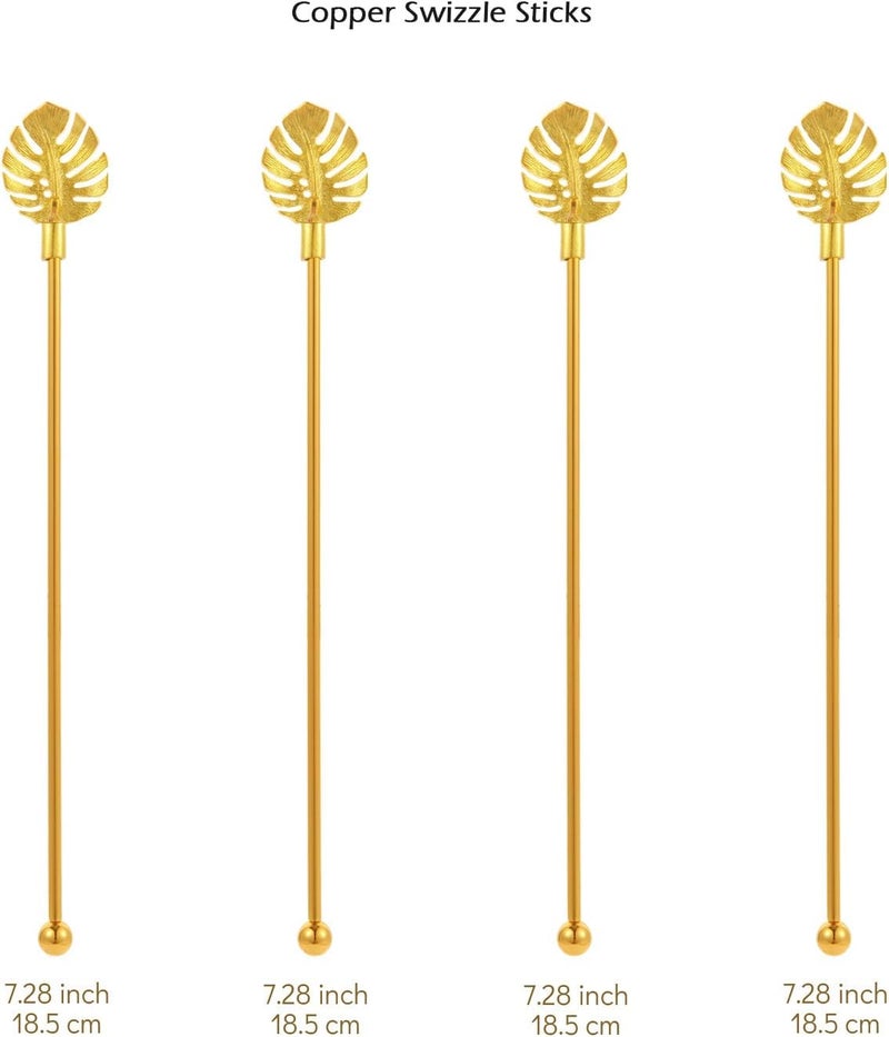 GaryVault Stainless Steel Coffee Beverage Stirrers Stir Cocktail Drink Swizzle Stick with Palm leaf Metal Top,4PCS GOLD stirrer - Image 2