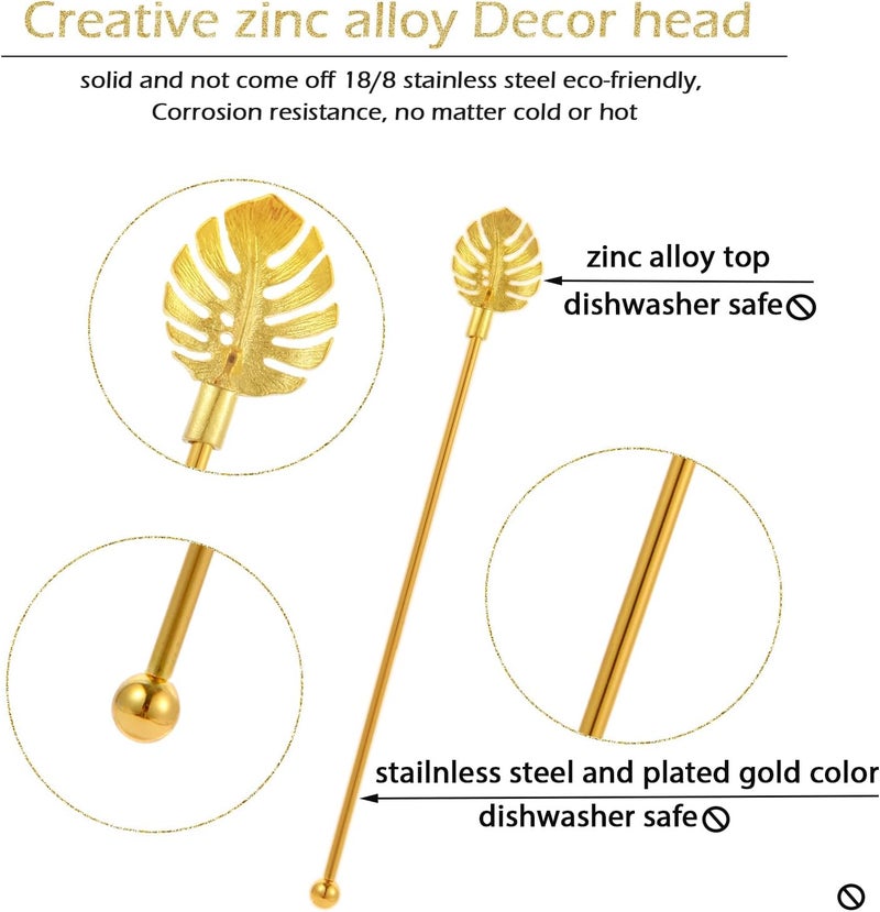 GaryVault Stainless Steel Coffee Beverage Stirrers Stir Cocktail Drink Swizzle Stick with Palm leaf Metal Top,4PCS GOLD stirrer - Image 3