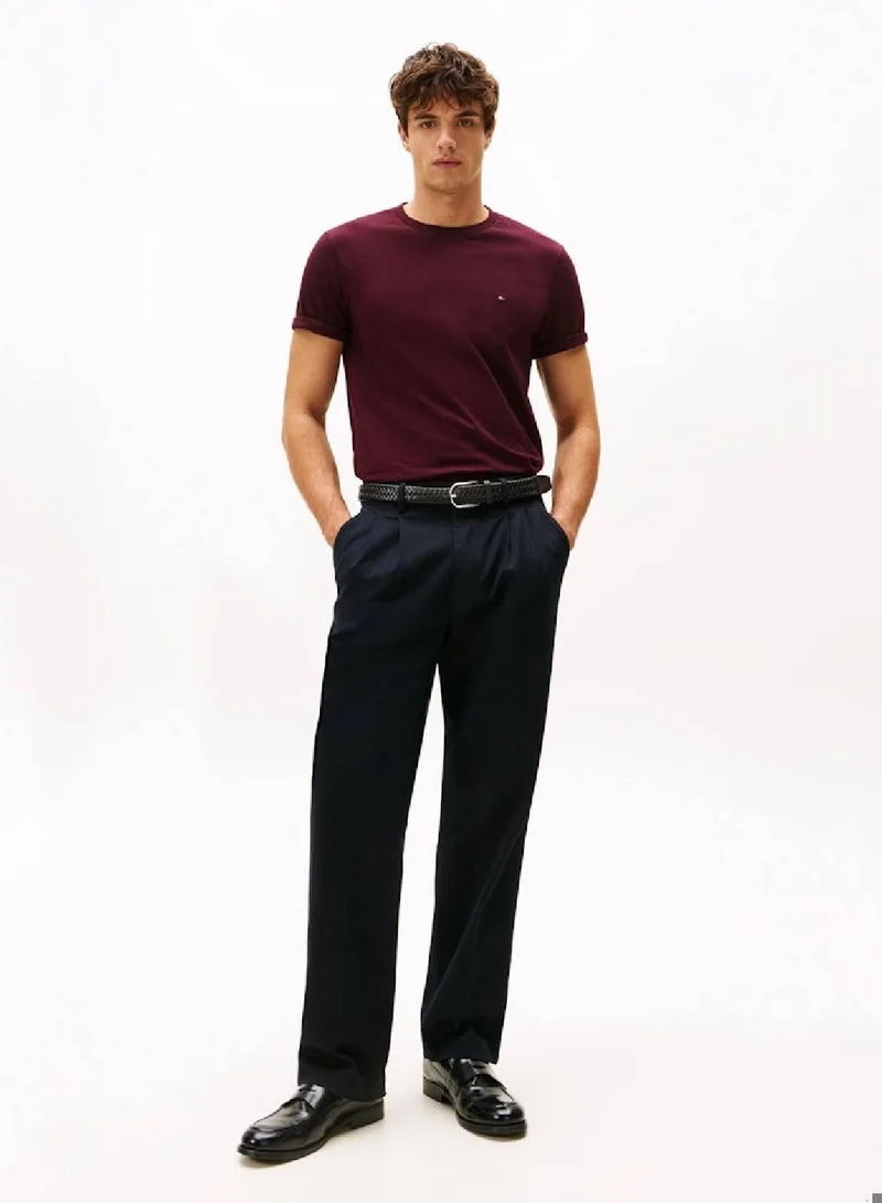 TOMMY HILFIGER Deep Burgundy Flag Embroidery Crew Neck T-Shirt for Men | Best Price UAE